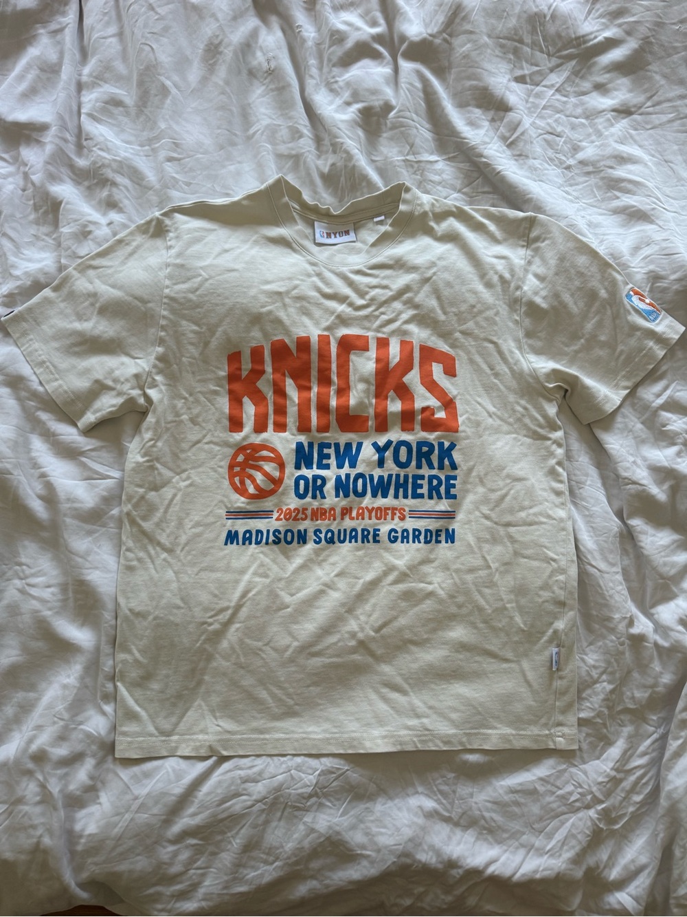 Knicks New York or Nowhere Graphic Tee - Cream with Orange & Blue